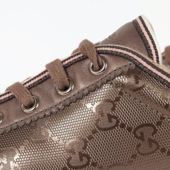 Gucci New Mauve GG Imprime & Miro Soft Metallic Leather Sneakers - Picture 8 of 12